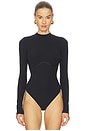 view 2 of 5 BODY MANGA COMPRIDA CANELADO AMPULHETA in Black