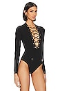 view 3 of 5 Plunge Lace Up Bodysuit in Black