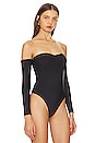 view 3 of 5 Jersey Ruched Bodysuit in Black