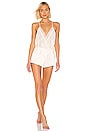 view 1 of 3 Genevive Charmeuse Lace Romper in Antique Ivory