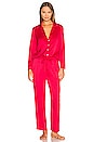 view 1 of 3 Solid Charmeuse Notch PJ Set in Red