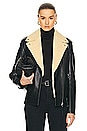 view 1 of 5 Coach Leather Shearling Moto Jacket in Black