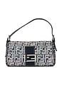 view 1 of 8 Fendi Zucchino Crystal Baguette Shoulder Bag in Gray, Navy, & Silver