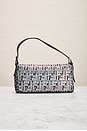 view 3 of 8 Fendi Zucchino Crystal Baguette Shoulder Bag in Gray, Navy, & Silver