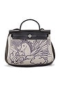 view 1 of 9 Hermes Toile & Leather Pegase Pop Herbag Zip  31 Handbag in Bleu Indigo & Ecru Black