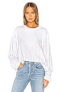 view 1 of 5 Sinead Pinstripe Crystals Boyfriend Crew Sweatshirt in White