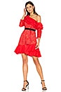 view 1 of 4 VESTIDO DE VOLANTES CON HOMBRO DESCUBIERTO CHIANTI in Red Hot