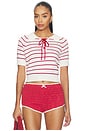 view 1 of 4 Betsy Striped Polo Tee in Cream Red