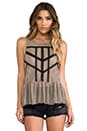 view 1 of 5 Lace & Stripe Peplum Top in Black & Toasted Almond