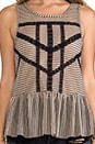 view 4 of 5 Lace & Stripe Peplum Top in Black & Toasted Almond