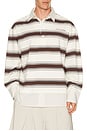 view 1 of 5 Decontructed Long Sleeve Polo in Brown & White