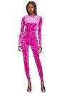 view 1 of 7 Crushed Velvet Catsuit in Fuchsia Pink001