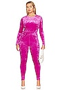view 2 of 7 Crushed Velvet Catsuit in Fuchsia Pink001