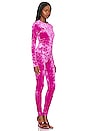 view 3 of 7 Crushed Velvet Catsuit in Fuchsia Pink001