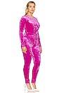 view 4 of 7 Crushed Velvet Catsuit in Fuchsia Pink001