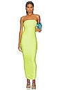 view 1 of 8 ROBE TUBE MAXI EN SATIN AVEC FRONCES in Electric Lime002