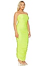 view 4 of 8 Satin Ruched Tube Maxi Dress in Electric Lime002