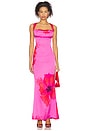 view 1 of 8 Satin Lace Up Maxi Dress in Pink Hibiscus002