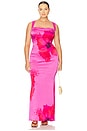 view 2 of 8 Satin Lace Up Maxi Dress in Pink Hibiscus002