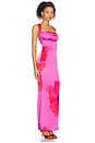 view 3 of 8 Satin Lace Up Maxi Dress in Pink Hibiscus002