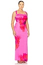 view 4 of 8 Satin Lace Up Maxi Dress in Pink Hibiscus002