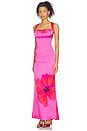 view 5 of 8 Satin Lace Up Maxi Dress in Pink Hibiscus002
