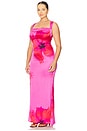 view 6 of 8 Satin Lace Up Maxi Dress in Pink Hibiscus002