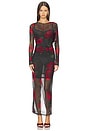 view 1 of 6 Mesh Ruched Maxi Dress in Moody Red Roses001