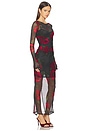 view 3 of 6 Mesh Ruched Maxi Dress in Moody Red Roses001
