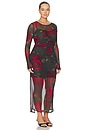 view 4 of 6 Mesh Ruched Maxi Dress in Moody Red Roses001