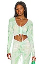 view 1 of 4 Mesh Ruched V Crop Top in Green Marble
