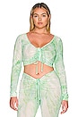 view 2 of 4 Mesh Ruched V Crop Top in Green Marble