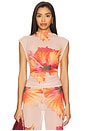 view 1 of 4 Gauze Mesh Mock Neck Tank Top in Mauve Tropical Hibiscus001