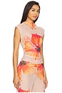 view 2 of 4 Gauze Mesh Mock Neck Tank Top in Mauve Tropical Hibiscus001
