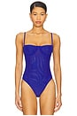 view 3 of 10 Mesh Bustier Bodysuit in Capri Blue004
