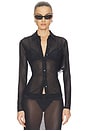 view 1 of 8 Mesh Button Up Top in Black001