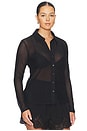 view 4 of 8 Mesh Button Up Top in Black001