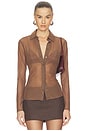 view 1 of 8 Mesh Button Up Top in Saddlewood
