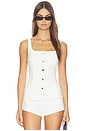 view 1 of 4 Sleeveless Button Front Denim Top in Cotton White