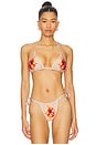 view 1 of 6 Satin Tiny Ties Bikini Top in Champagne Tropical Hibiscus001