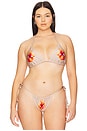 view 2 of 6 Satin Tiny Ties Bikini Top in Champagne Tropical Hibiscus001