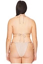 view 6 of 6 Satin Tiny Ties Bikini Top in Champagne Tropical Hibiscus001