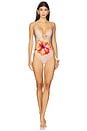 view 1 of 6 Satin Deep Dive One Piece Swimsuit in Champagne Tropical Hibiscus001
