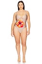 view 2 of 6 Satin Deep Dive One Piece Swimsuit in Champagne Tropical Hibiscus001