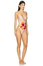 view 3 of 6 Satin Deep Dive One Piece Swimsuit in Champagne Tropical Hibiscus001