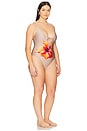 view 4 of 6 Satin Deep Dive One Piece Swimsuit in Champagne Tropical Hibiscus001