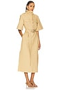 view 3 of 4 Classic Summer Suiting Cowl Neck Long Dress in Pale Khaki