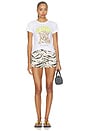 view 7 of 7 Print Denim Mini Shorts in Egret