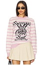 view 1 of 4 Striped Bunny Graphic Sweater in Primrose Pink