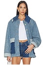 view 1 of 6 Patchwork Denim Midi Jacket in Mid Blue Vintage